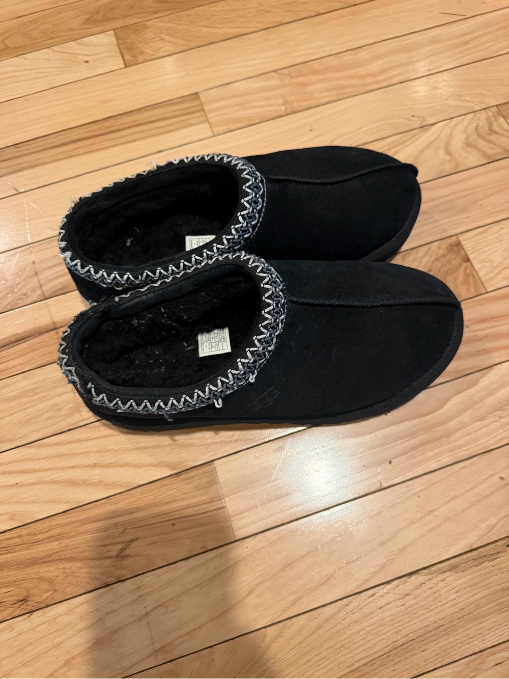 UGG Black Fuzzy Slip-On Slippers